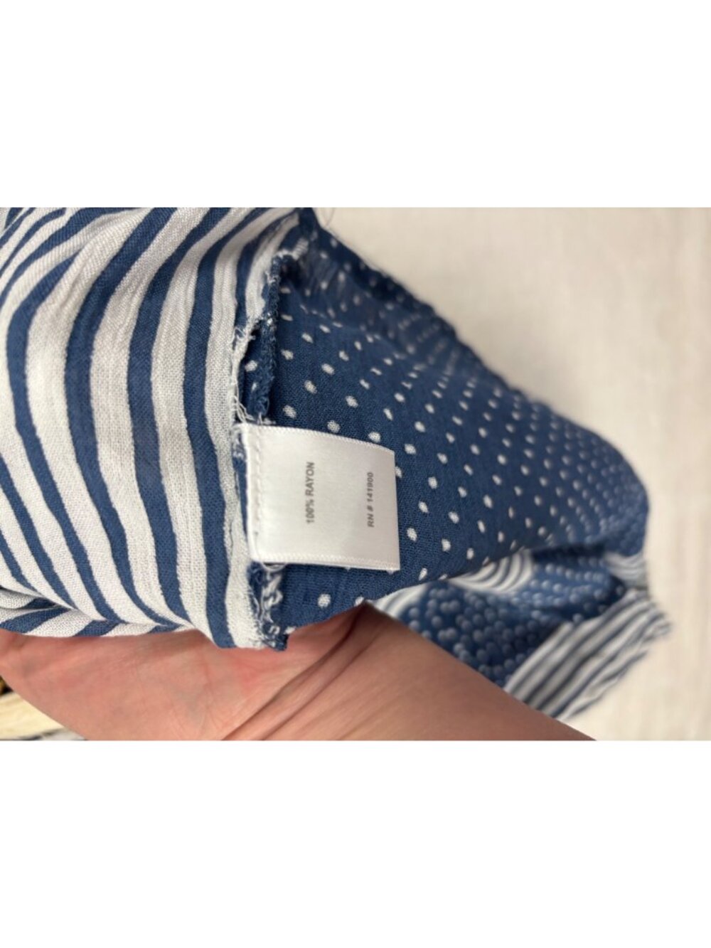 ✨3/$30 Velzera L Blue White Striped & Polka Dot Tunic Dress Boho Tassel - Picture 3 of 5